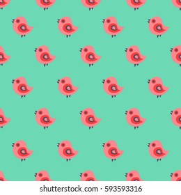 Seamless pattern with cartoon birds. Spring and Easter greeting cards. Hand drawn vector background