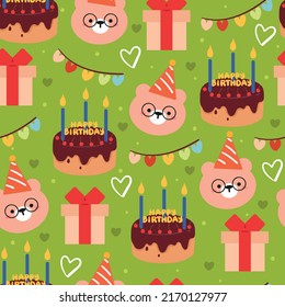 Seamless Pattern Cartoon Birthday Party With Cake And Gift. Cute Birthday Wallpaper