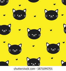 Seamless pattern with cartoon black cat for fabric print, textile, gift wrapping paper. colorful vector for kids, flat style