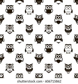 seamless pattern with cartoon black owls and owlets