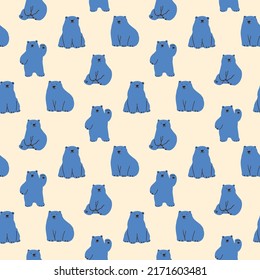 Seamless Pattern with Cartoon Blue Bear Design on Light Yellow Background