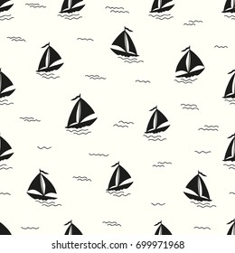Seamless pattern with cartoon boats
