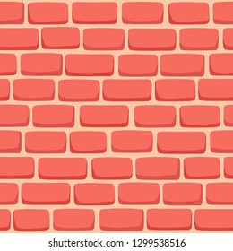 Seamless pattern of cartoon brick wall in coral color. Bright texture used for game, web design, textile, paper.