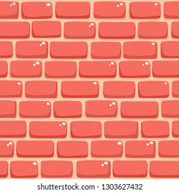 Seamless pattern of cartoon brick wall in coral color. Bright texture used for game, web design, textile, paper.