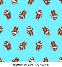 Seamless pattern with cartoon bull in santa hat. Vector illustration.