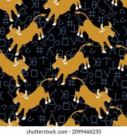 seamless pattern with cartoon bull, vector design for paper, fabric and other surface