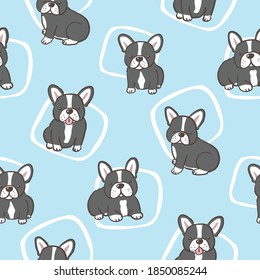 Seamless Pattern with Cartoon Bulldog Design on Light Blue Background