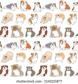 Nahtlose Muster des Cartoon Bulldog-Designs auf weißem Hintergrund