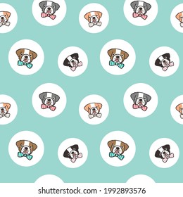 Seamless Pattern with Cartoon Bulldog Face Design on Pastel Green Background