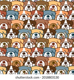 Seamless Pattern of Cartoon Bulldog Face Illustration Design