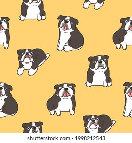 Seamless Pattern of Cartoon Bulldog Illustration Design on Yellow Background