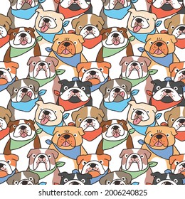 Seamless Pattern with Cartoon Bulldog Illustration