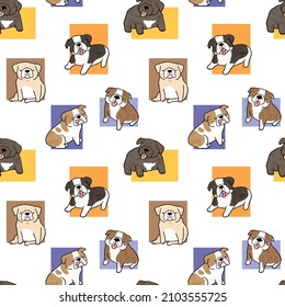 Seamless Pattern of Cartoon Bulldog Illustration Design on White Background