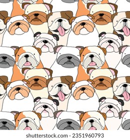 Seamless Pattern of Cartoon Bulldog Illustration