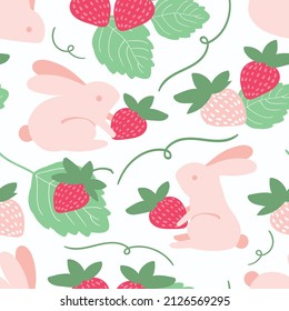 Seamless pattern with cartoon bunnies. Abstract art print. Hand drawn background with cute animals. Vector illustration