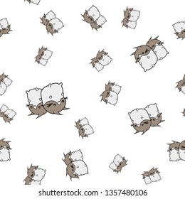 Seamless pattern of cartoon bunnies denoting gemini zodiac signs. Vector illustration on white background.