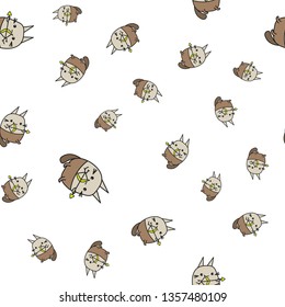 Seamless pattern of cartoon bunnies denoting sagittarius zodiac signs. Vector illustration on white background.