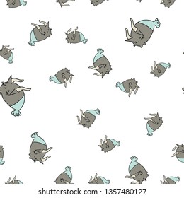Seamless pattern of cartoon bunnies denoting capricorn zodiac signs. Vector illustration on white background.