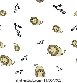 Seamless pattern of cartoon bunnies denoting leo zodiac signs with text. Vector illustration on white background.
