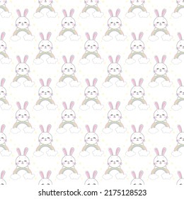 Seamless pattern with cartoon bunnies for kids. Abstract art print. Hand drawn background with cute animals. Vector illustration