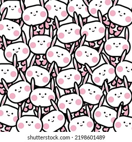 Seamless pattern with cartoon bunnies for kids. Abstract art print. Hand drawn background with cute animals. Vector illustration. pink