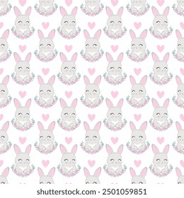 Seamless pattern with cartoon bunnies for kids. Abstract art print. Hand drawn background with cute animals. Vector illustration