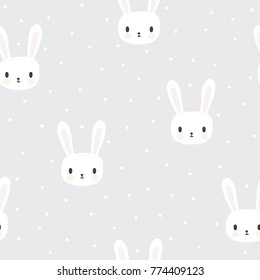 Seamless pattern with cartoon bunnies for kids. Abstract art print. Hand drawn background with cute animals. Vector illustration