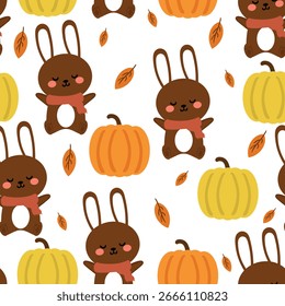 Nahtloses Muster Cartoon Hase mit Herbst-Stimmung. süße Herbst-Tapete für Stoffdruck, Geschenkpapier