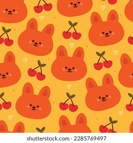 seamless pattern cartoon bunny and cherry. cute animal wallpaper for textile, gift wrap paper