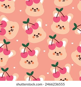 seamless pattern cartoon bunny with cherry. cute animal wallpaper for textile, gift wrap paper