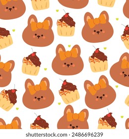 seamless pattern cartoon bunny with cupcake. cute animal wallpaper for fabric print, gift wrap paper