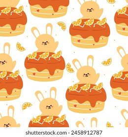 seamless pattern cartoon bunny and cute dessert. cute animal wallpaper for textile, gift wrap paper