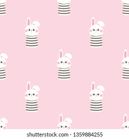Seamless Pattern with Cartoon Bunny Design on Pink Background