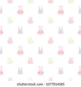 Seamless Pattern with Cartoon Bunny Face Design on White Background