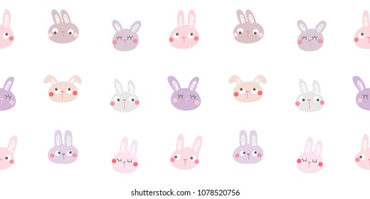 Seamless Pattern of Cartoon Bunny Face Design on White Background