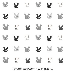 Nahtlose Muster des Cartoon Bunny Face Design auf weißem Hintergrund