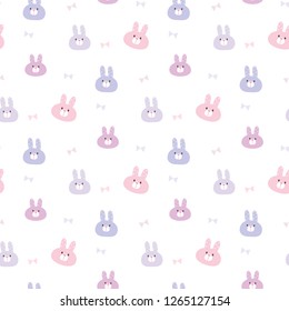 Seamless Pattern of Cartoon Bunny Face Design on White Background