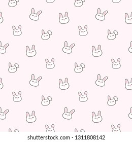 Seamless Pattern of Cartoon Bunny Face Design on Pink Background