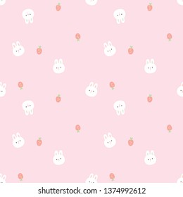 Seamless Pattern with Cartoon Bunny Face and Carrot Design on Pink Background