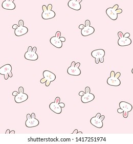 Seamless Pattern with Cartoon Bunny Face Design on Light Pink Background