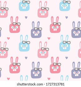 Nahtloses Muster des Cartoon Bunny Face Design auf hellrosa Hintergrund