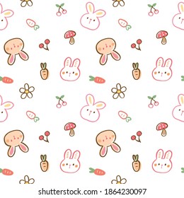 Seamless Pattern with Cartoon Bunny Face Design on White Background