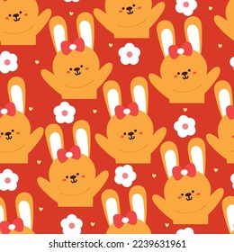 seamless pattern cartoon bunny and flower. cute animal wallpaper for textile, gift wrap paper