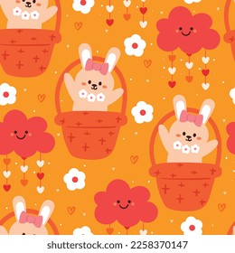 conejito de dibujos animados sin costura y flor. papel tapiz de animal lindo para textiles, papel de envoltura de regalo