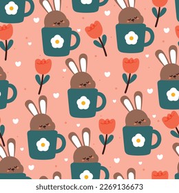 seamless pattern cartoon bunny and flower. cute animal wallpaper for textile, gift wrap paper