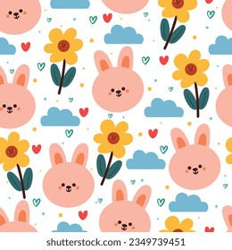 nahtlose Muster Cartoon-Hase und Blume. süße Tapete aus Tieren für Textilien, Geschenkpapier