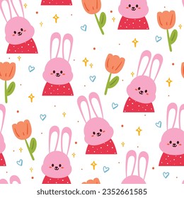 seamless pattern cartoon bunny and flower. cute animal wallpaper for textile, gift wrap paper
