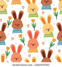seamless pattern cartoon bunny and flower. cute animal wallpaper for textile, gift wrap paper