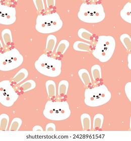 seamless pattern cartoon bunny with flower crown. cute animal wallpaper for textile, gift wrap paper