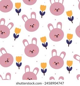 Nahtloses Muster Cartoon Hase und Blume. Netter tierischer Bildschirmhintergrund für Textil, Geschenkpapier